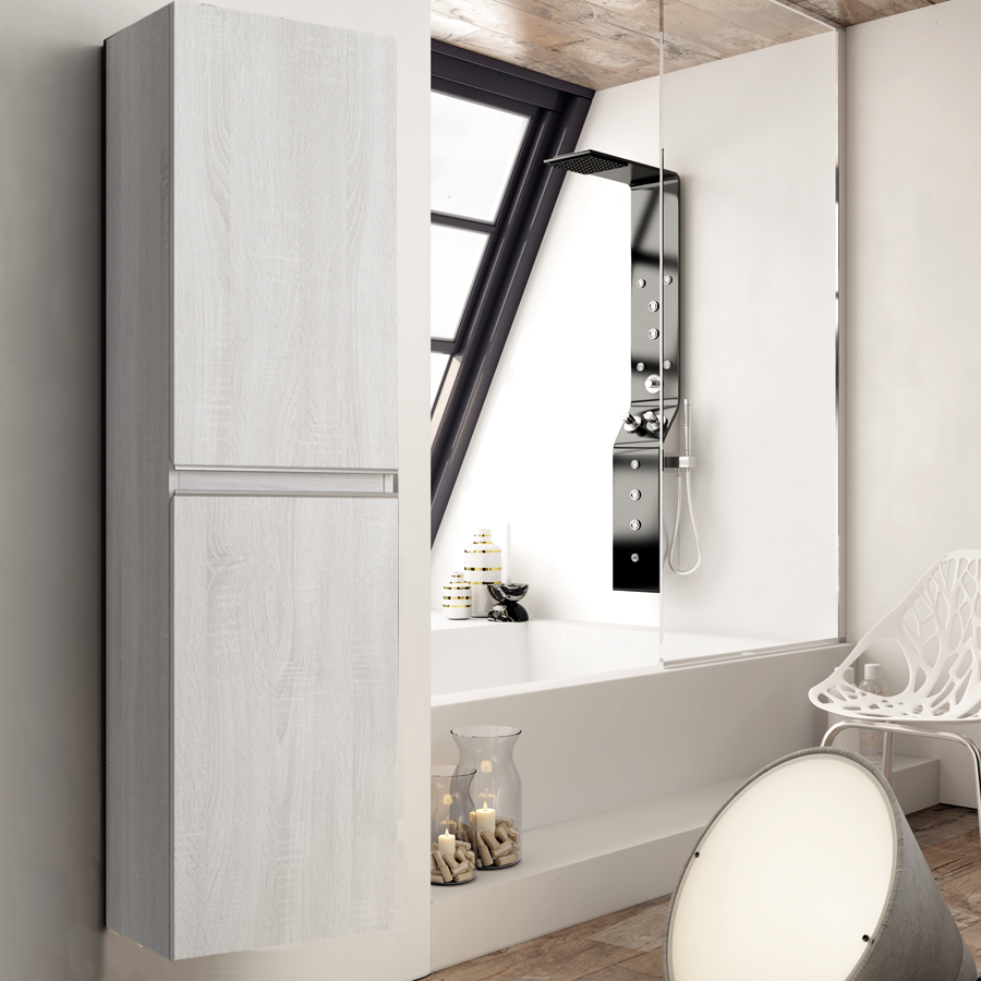 Ensemble meuble de salle de bain 100cm simple vasque + colonne de rangement PALMA