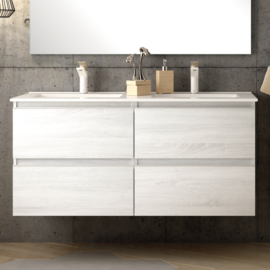 Meuble de salle de bain 140cm double vasque - 4 tiroirs - sans miroir - BALEA