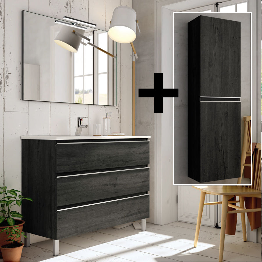 Meuble de salle de bain PALMA 3 tiroirs ebony avec colonne