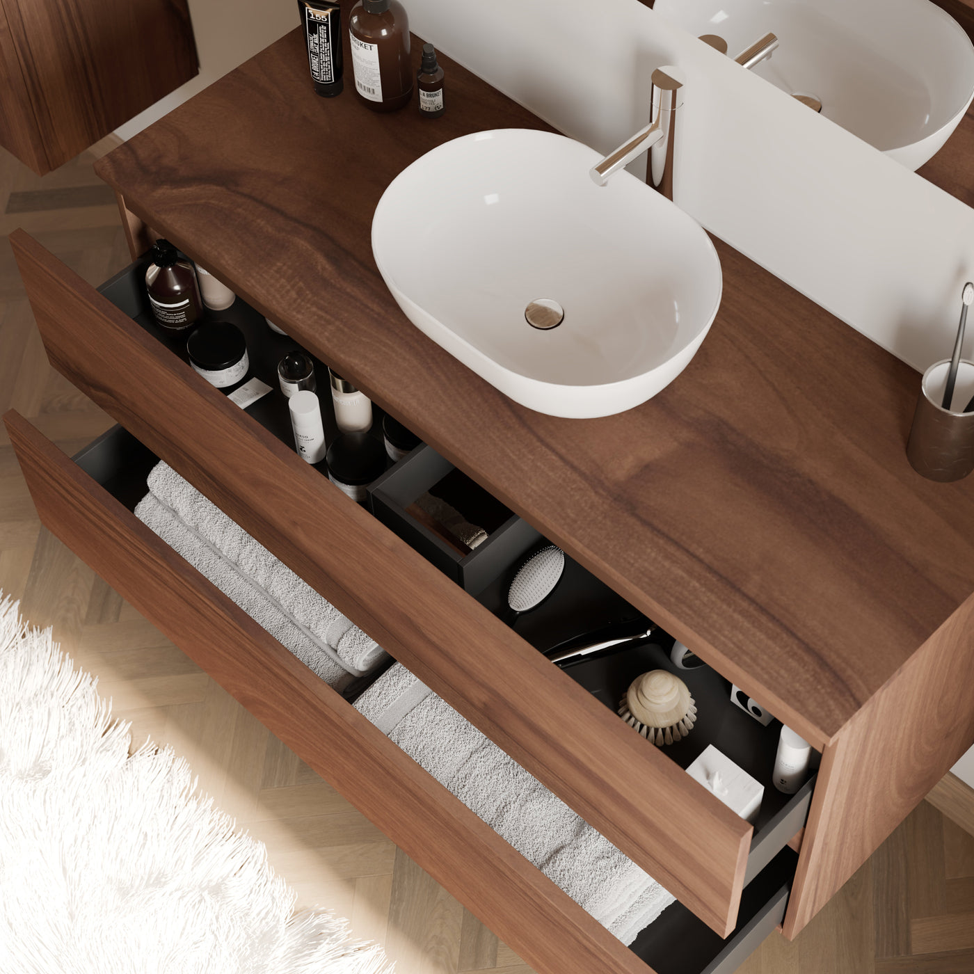 Meuble de salle de bain IDA 120 cm zeus nogal vue de dessus