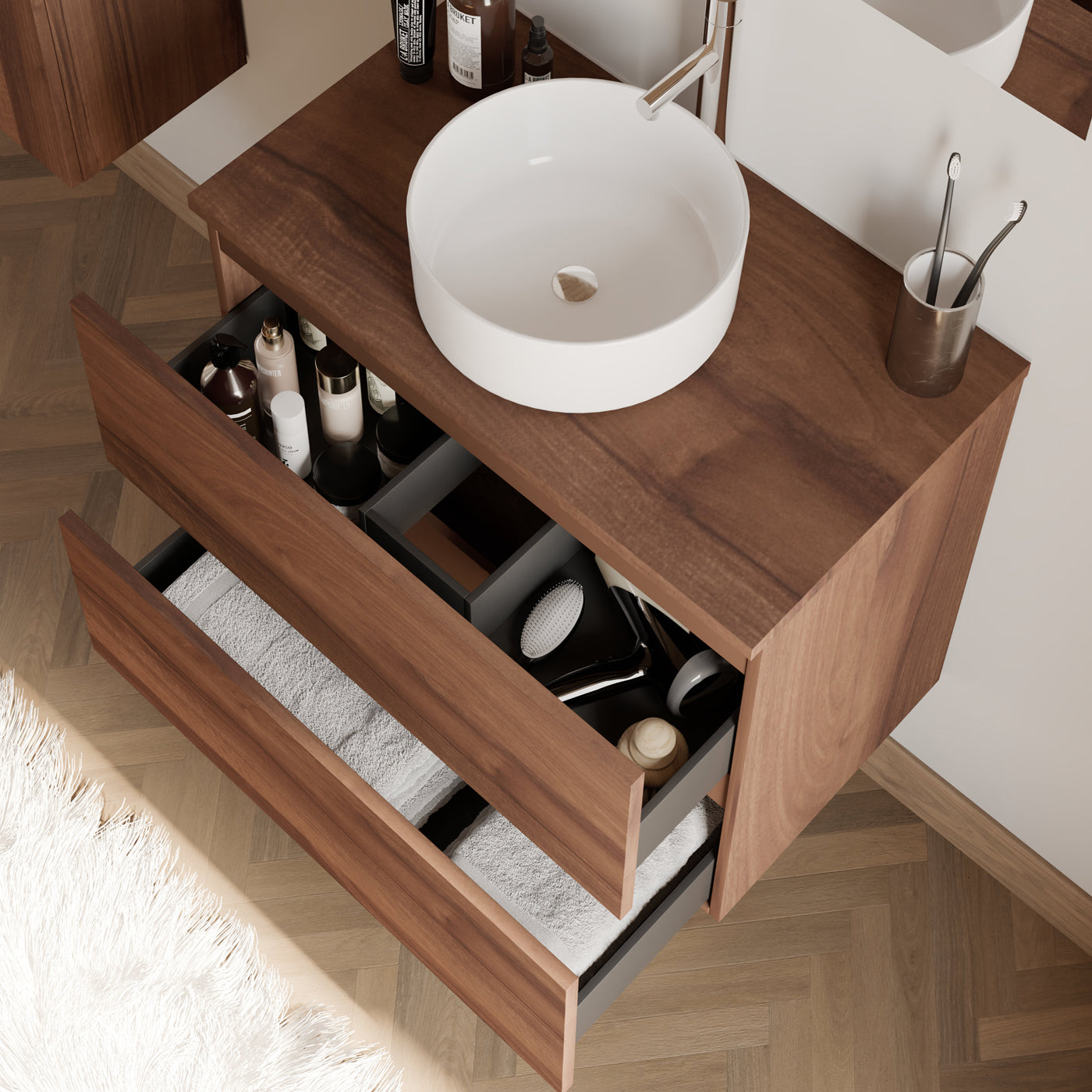 Meuble de salle de bain IDA 60 cm nogal ares vue de dessus