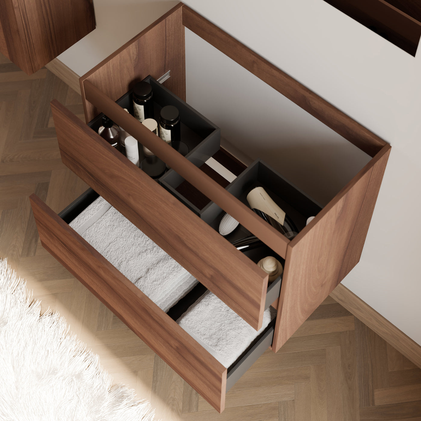 Meuble de salle de bain IDA 60 cm nogal meuble seul vue de dessus