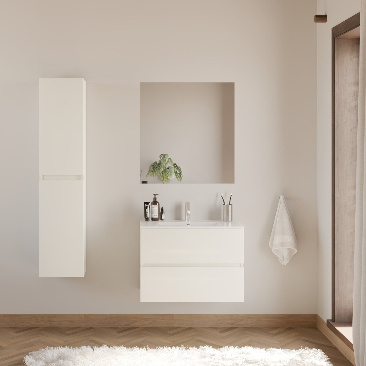 Meuble de salle de bain 60cm simple vasque - 2 tiroirs - IDA