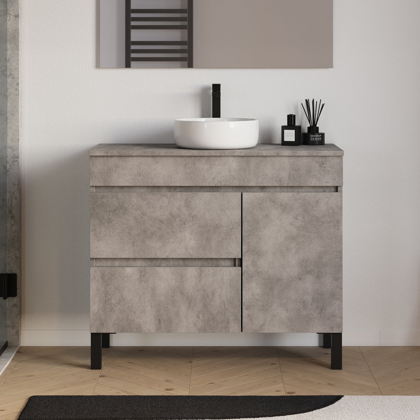 Meuble salle de bain LAZARO 100cm ciment vasque ares