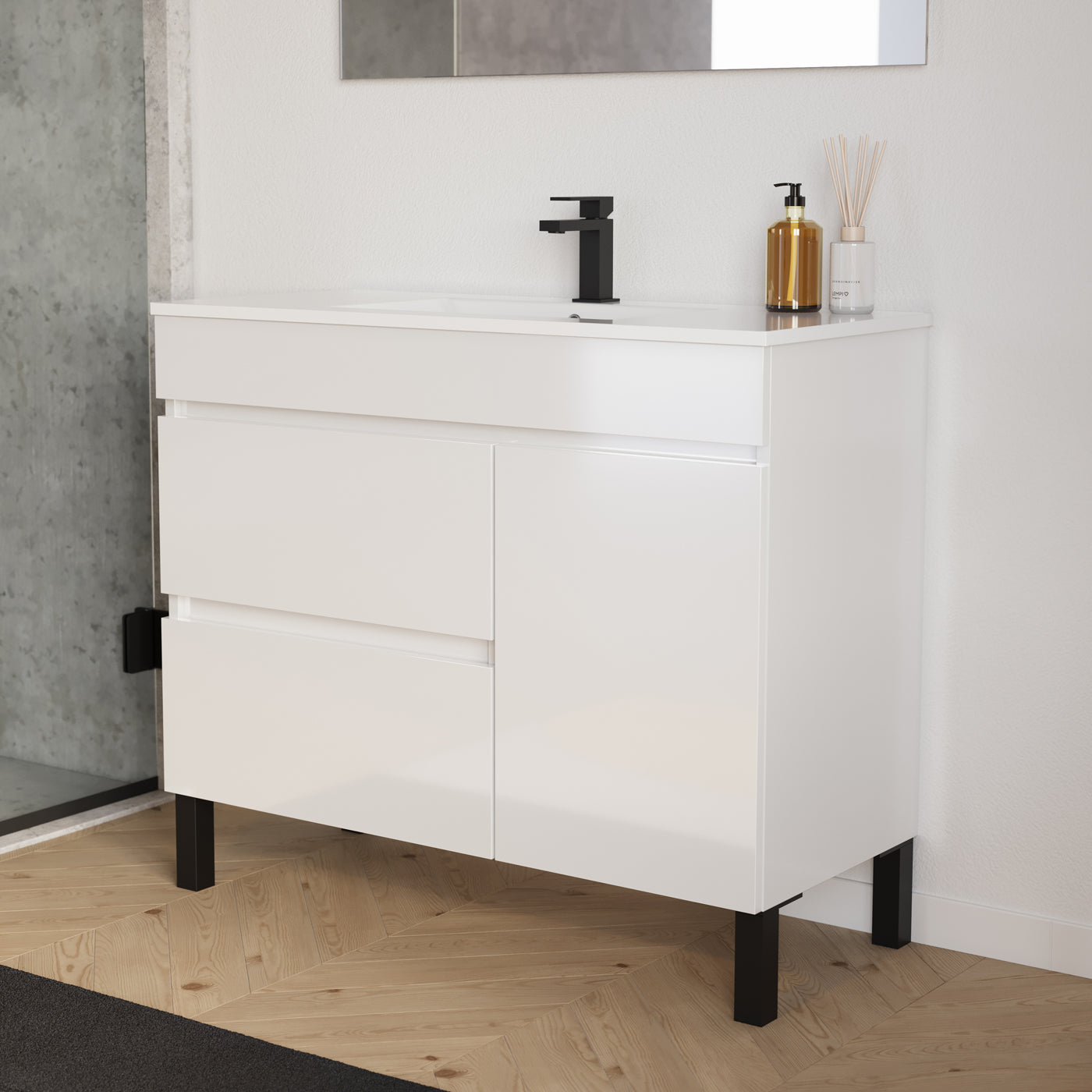 Meuble salle de bain LAZARO 100cm blanc vue profil