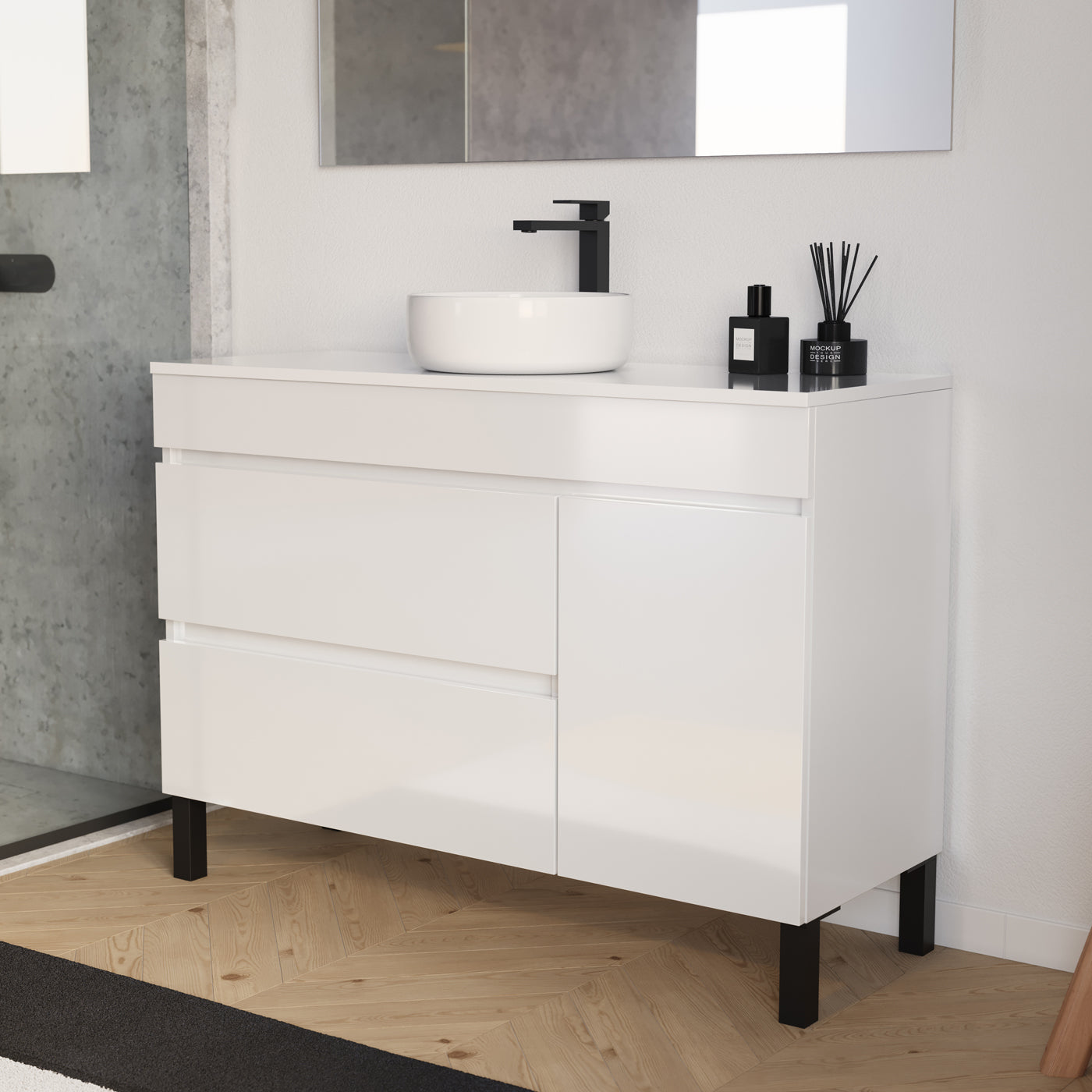 Meuble salle de bain LAZARO 120cm blanc vasque ares vue profil