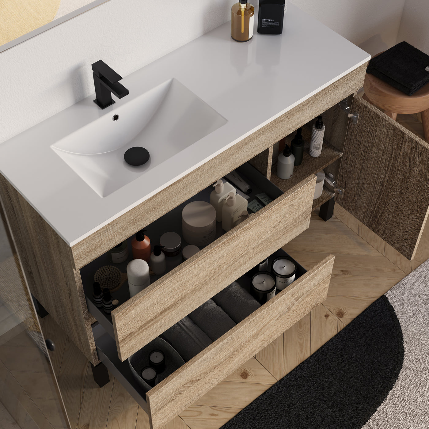 Meuble salle de bain LAZARO 120cm cambrian vasque gauche vue dessus