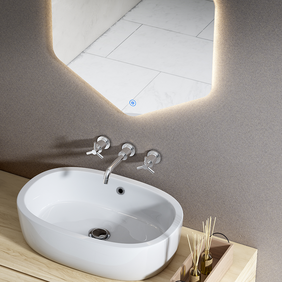 Vue dessus Miroir éclairage LED de salle de bain LISSOS avec interrupteur tactile 80x70cm
