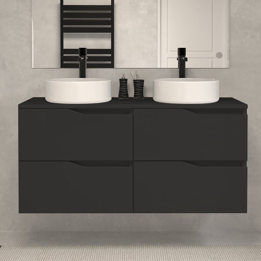Meuble de salle de bain Luna 120 cm noir avec 2 bols sans miroir