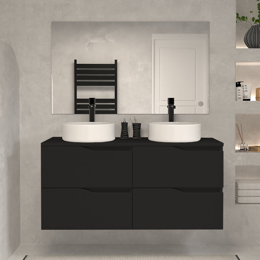 Meuble de salle de bain Luna 120 cm noir avec 2 cuves