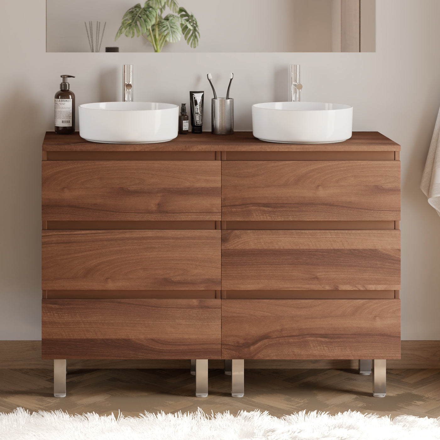 Meuble de salle de bain MAYOR 120 140 cm double ares nogal sans miroir