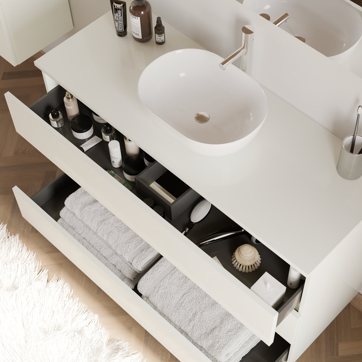 Meuble de salle de bain MAYOR 120 cm zeus blanc vue de dessus
