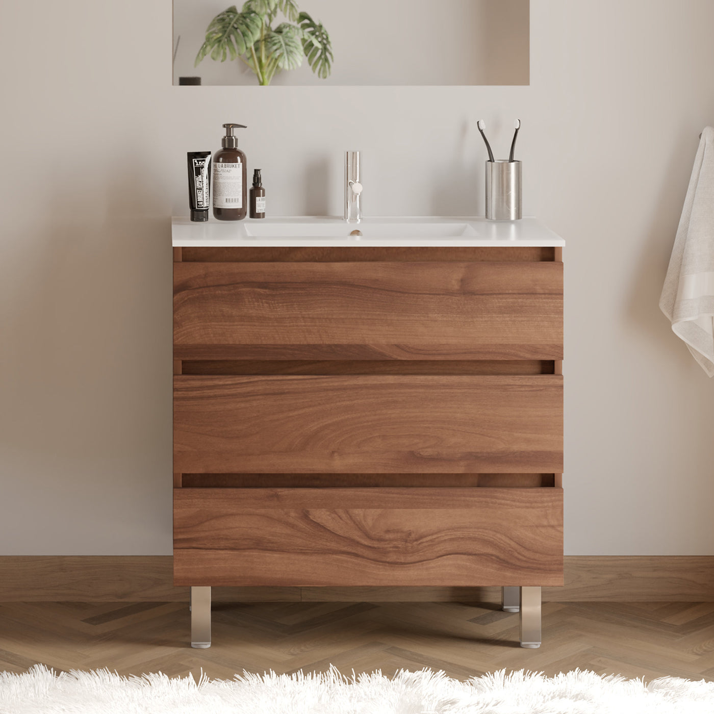 Meuble de salle de bain 70cm simple vasque - 3 tiroirs - MAYOR