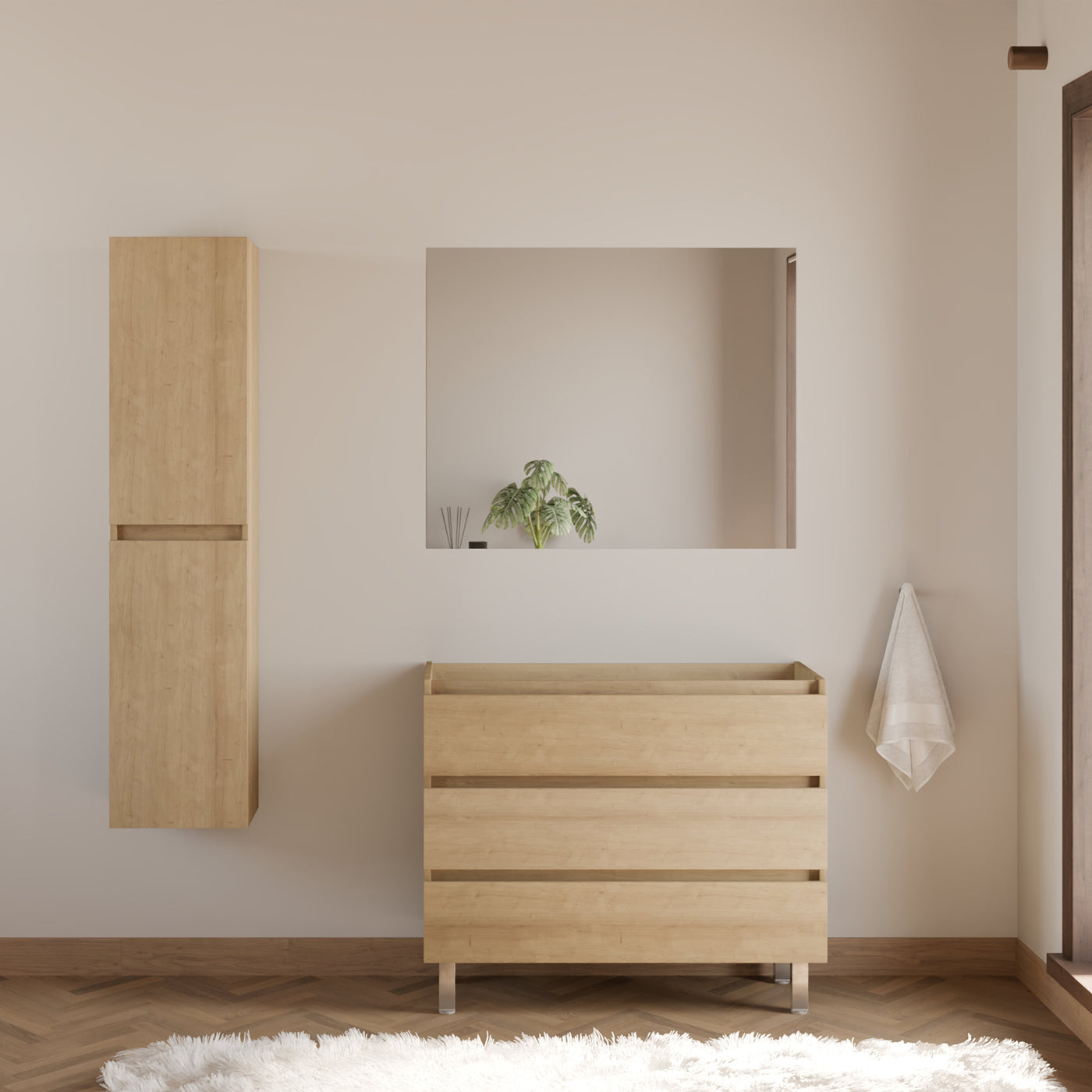 Meuble sous vasque seul, 3 tiroirs, 100cm, pour simple vasque - MAYOR