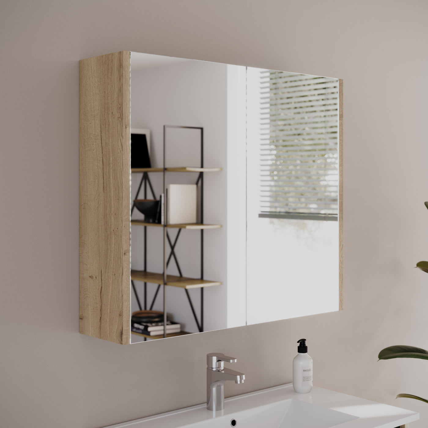 Armoire de toilette miroir MIRANO miel vue profil