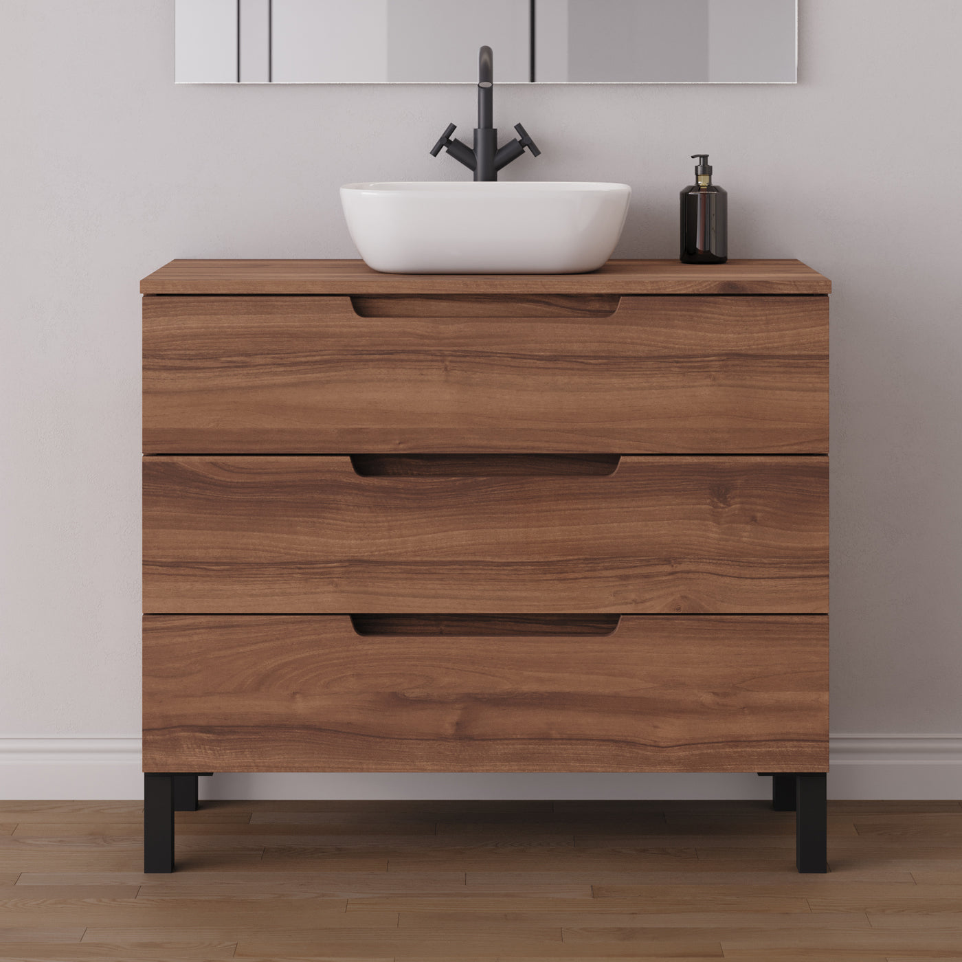 Meuble salle de bain RIZA 100cm noyer vasque zeus