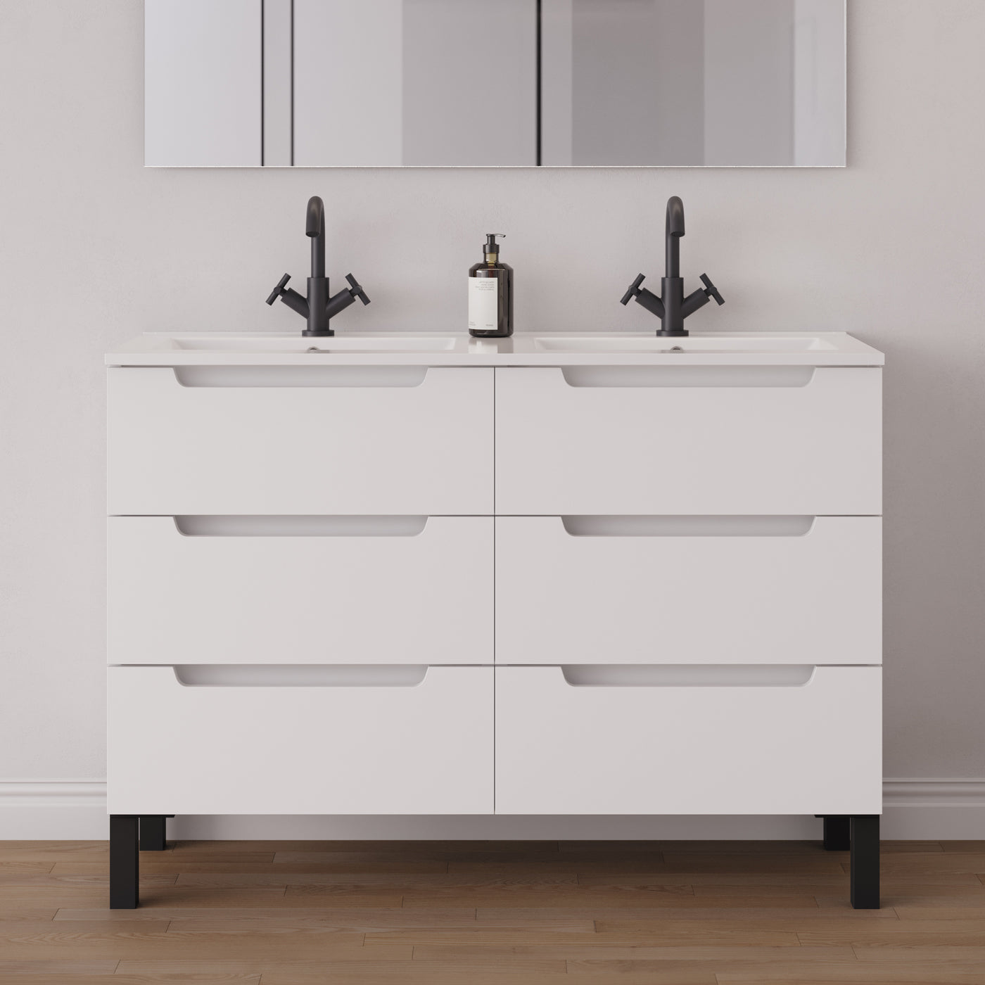 Meuble salle de bain RIZA 120cm 6 tiroirs blanc double vasque