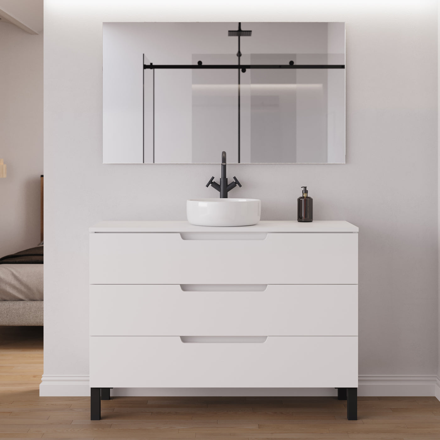 Meuble salle de bain RIZA 120cm blanc vasque ares miroir