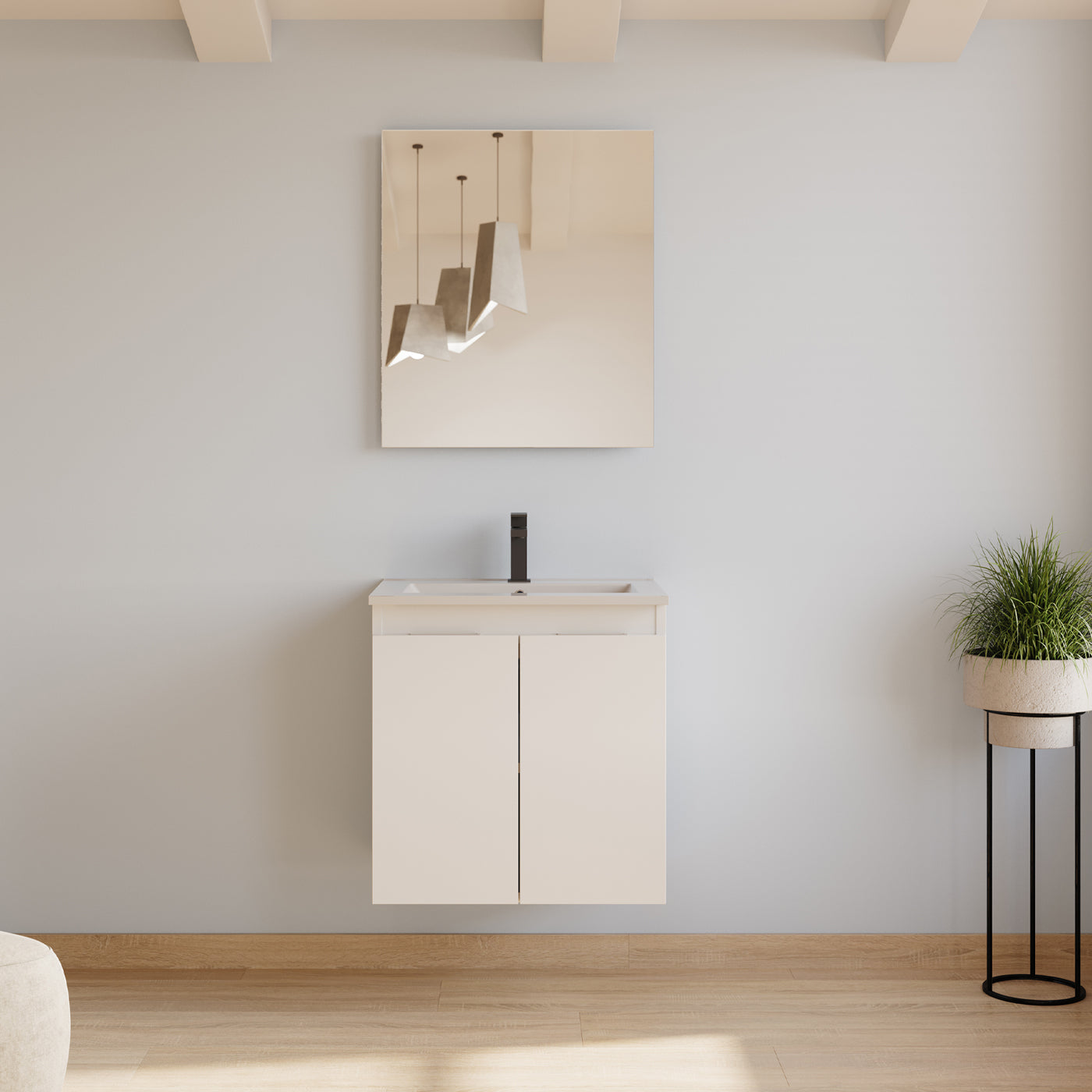 Meuble de salle de bain 60cm simple vasque - 2 portes - sans miroir - ROSIE