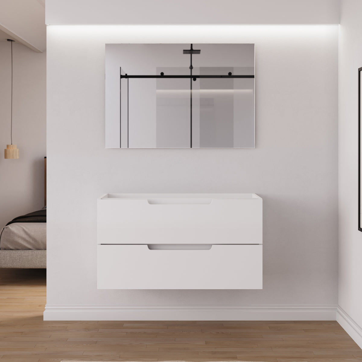 Meuble salle de bain sans vasque SONRIZA 100cm blanc