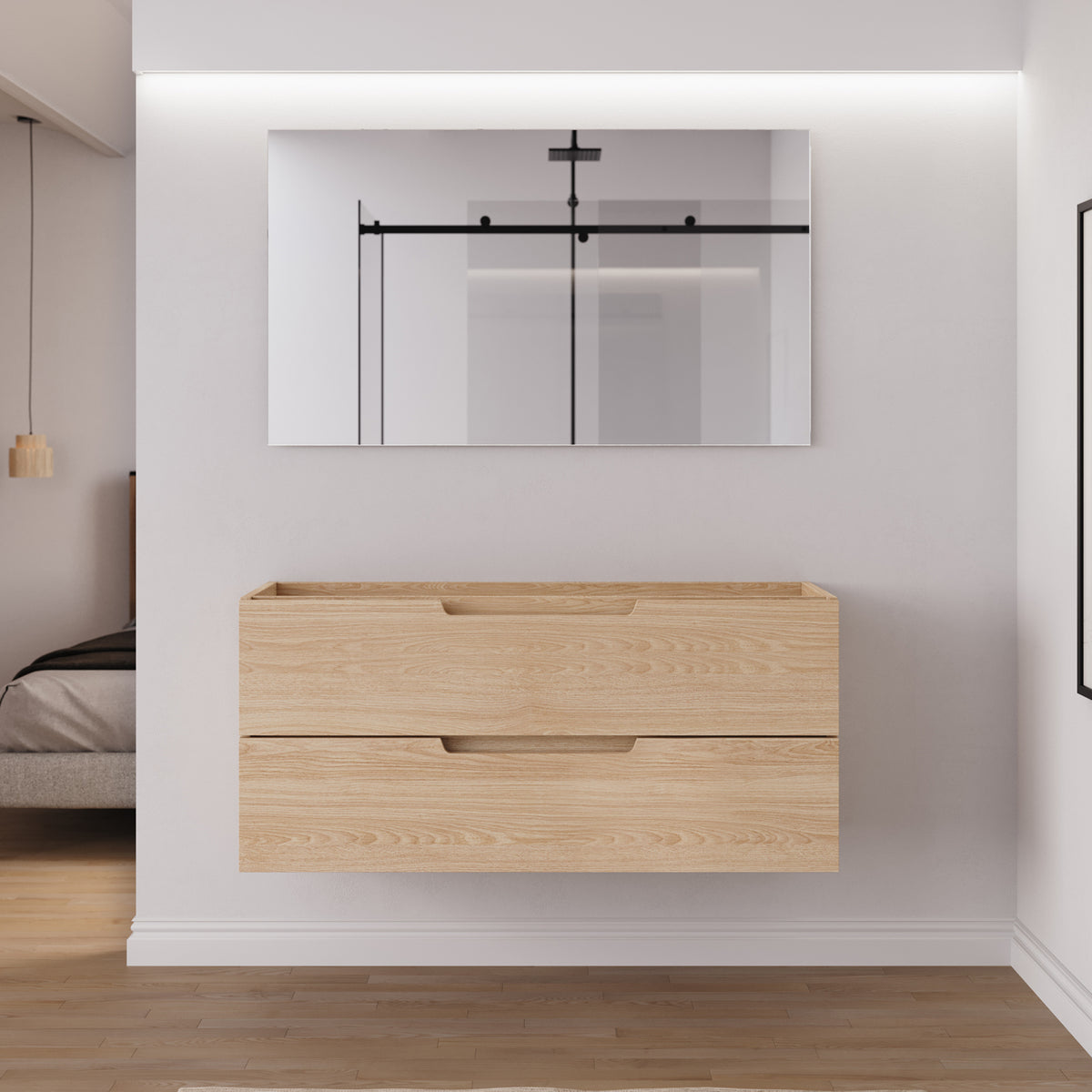 Meuble salle de bain sans vasque SONRIZA 120cm 2 tiroirs roble era