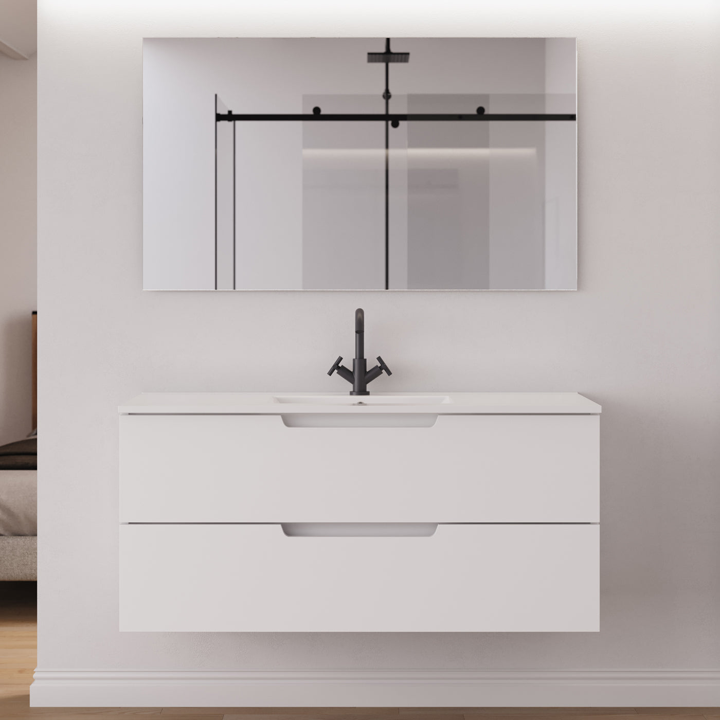 Meuble salle de bain SONRIZA 120cm blanc miroir