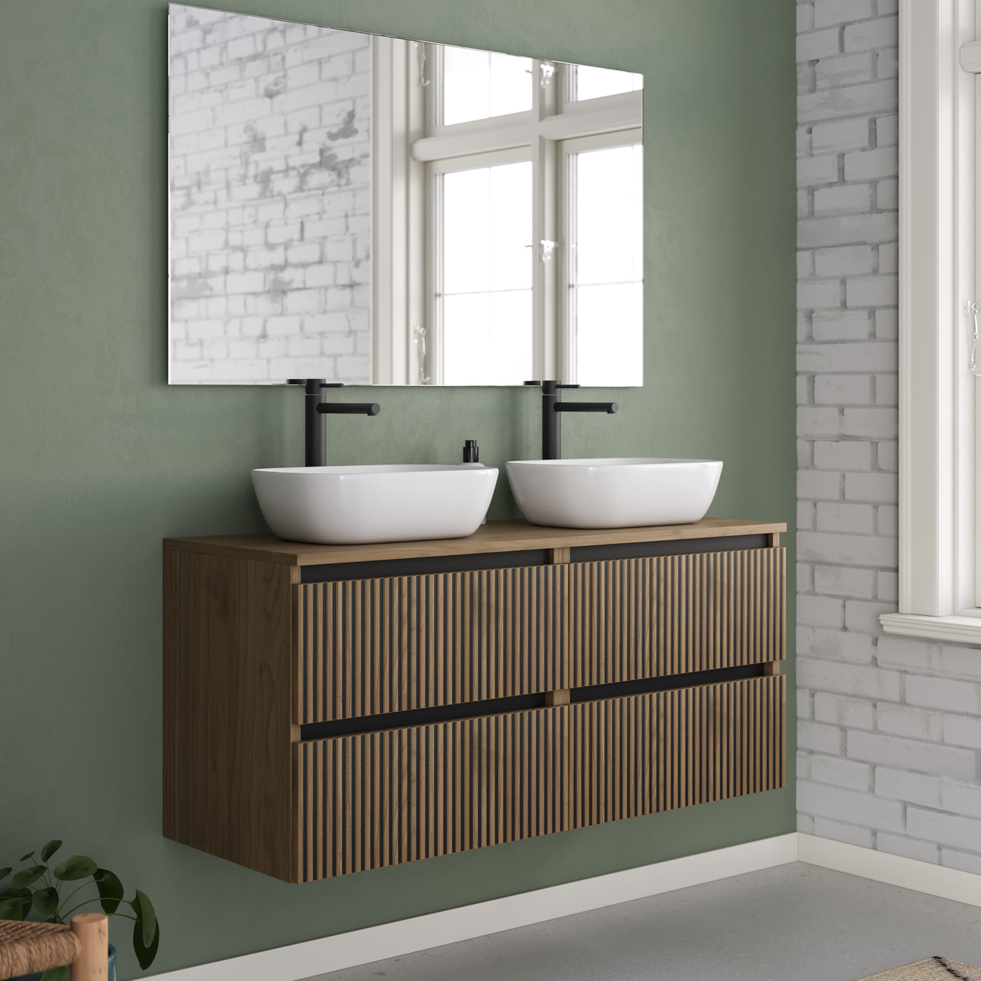 Meuble de salle de bain Veneria 120 140 cm vasque zeus nogal