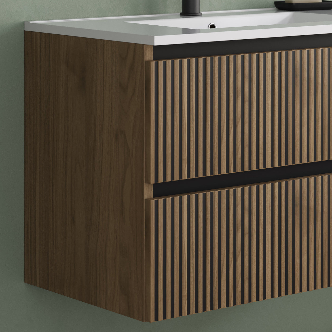 Meuble de salle de bain 80cm simple vasque - 2 tiroirs - sans miroir - VENERIA