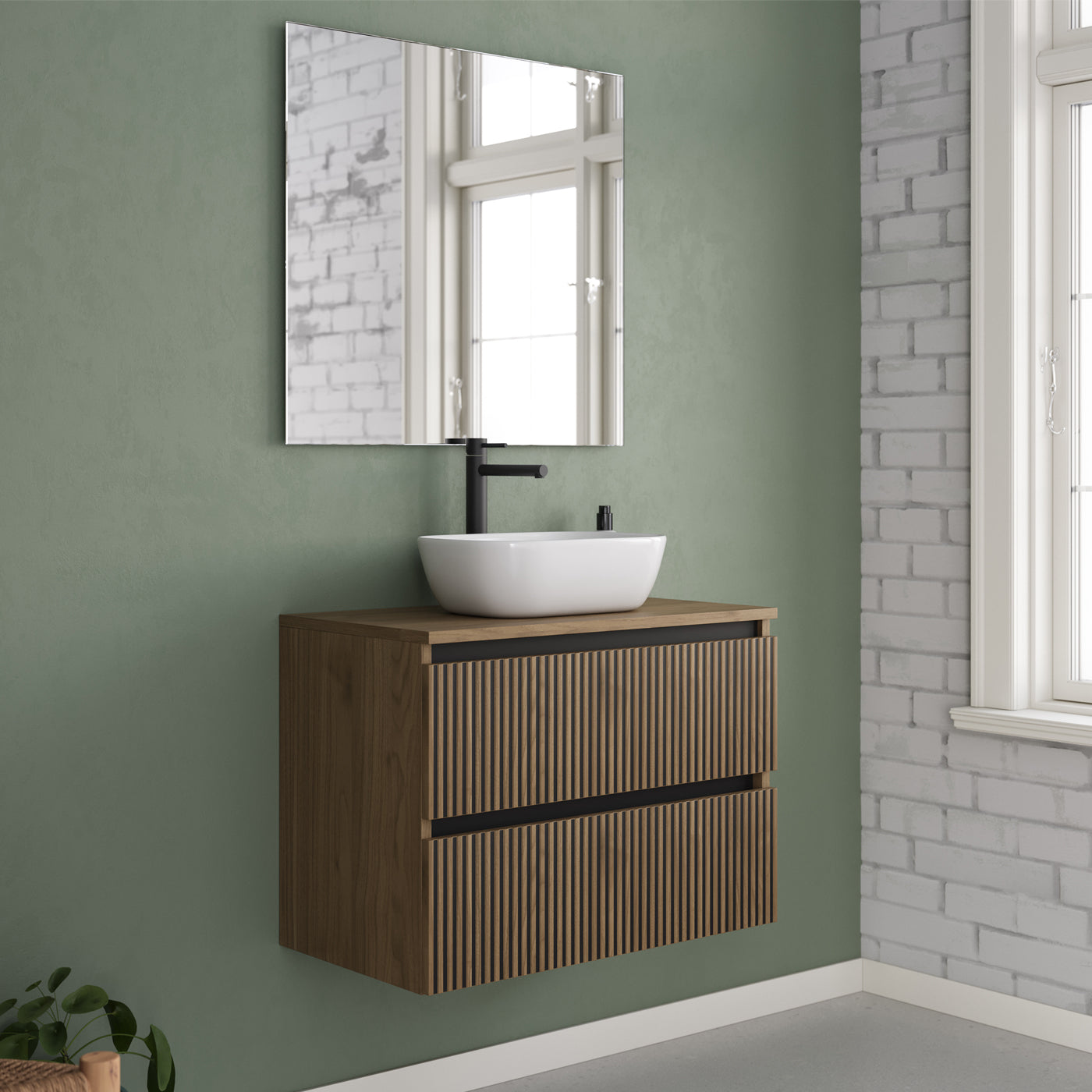 Meuble de salle de bain Veneria 60 70 cm nogal vasque zeus 1