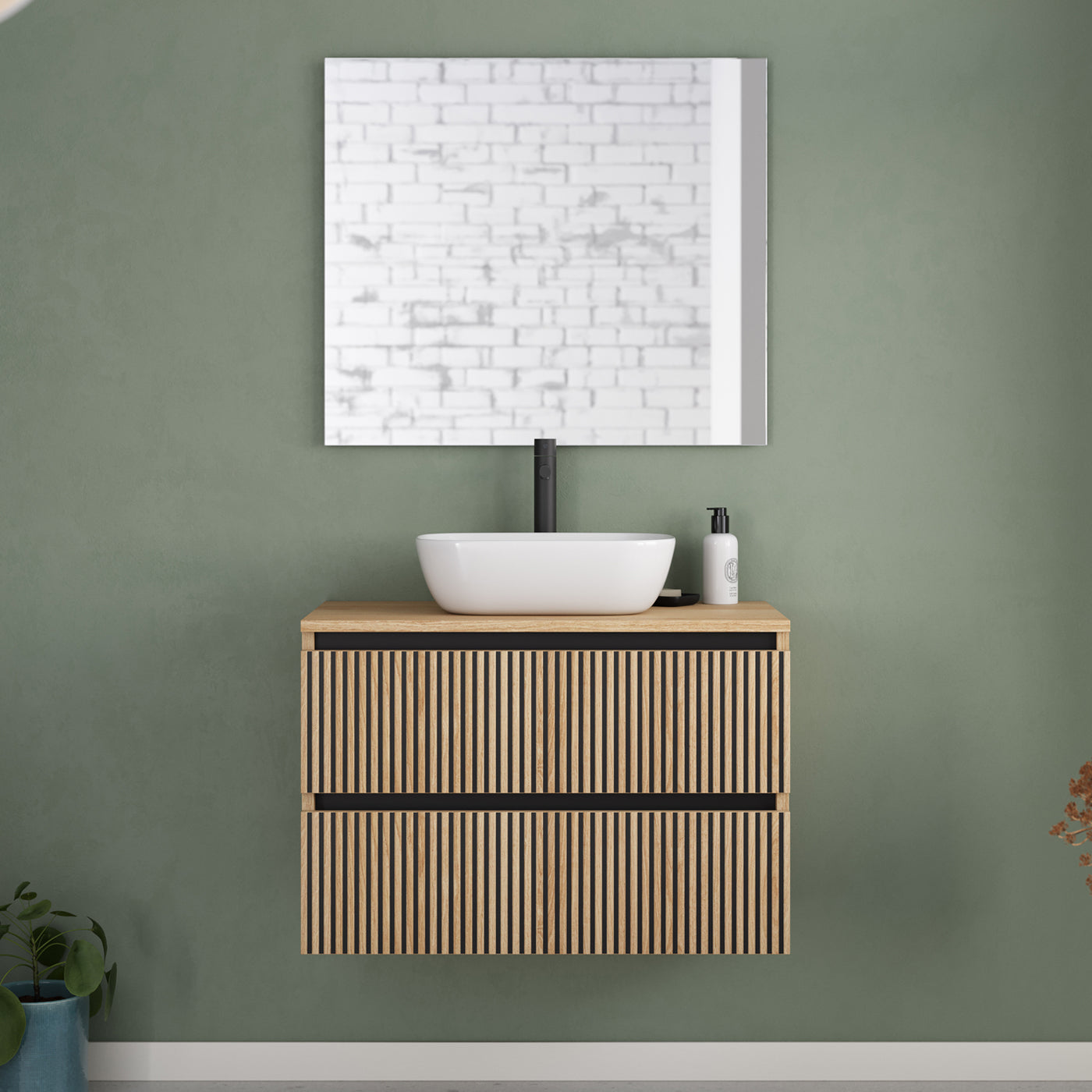 Meuble de salle de bain Veneria 80 cm roble era vasque zeus 2
