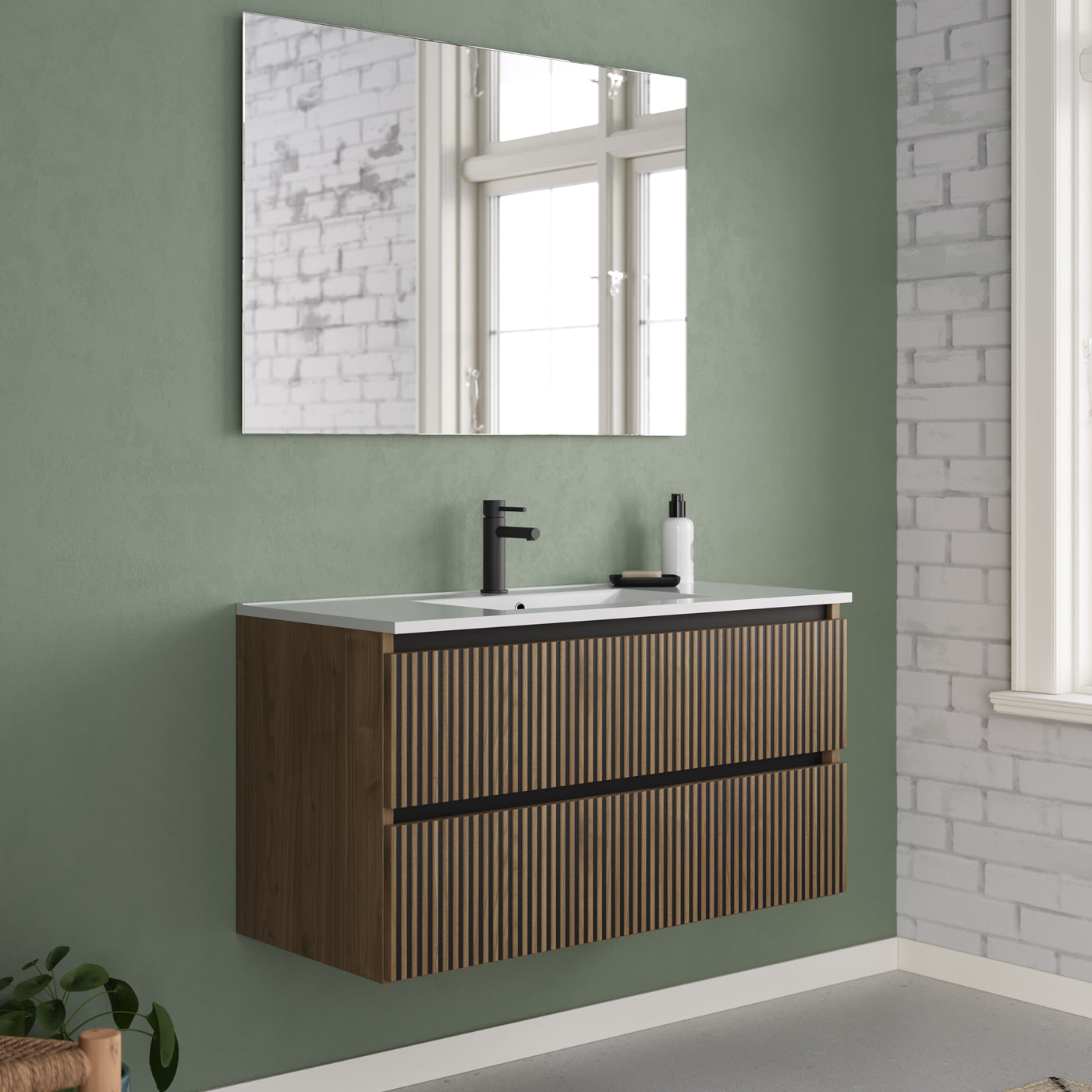 Meuble de salle de bain Veneria 90 100 cm plan vasque nogal 2