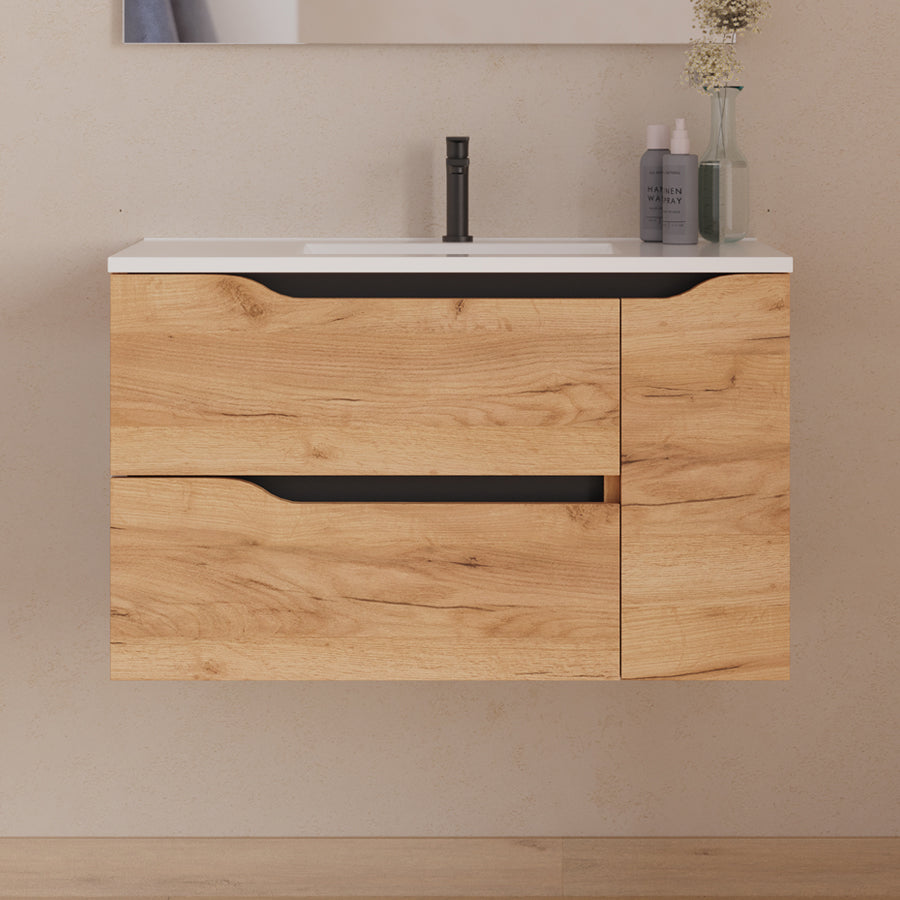 Meuble sous vasque seul, 2 tiroirs et 1 porte, 80cm, pour vasque centrée - ZARZA