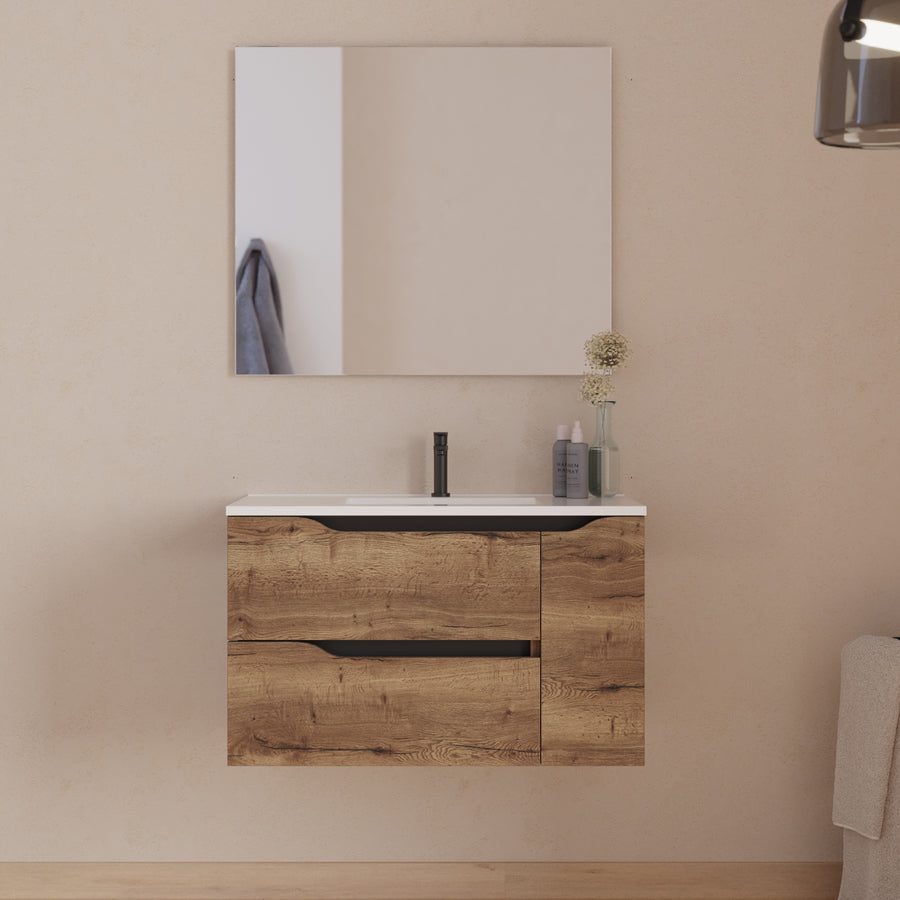 Meuble de salle de bain Zarza 80 cm plan vasque tabaco roble