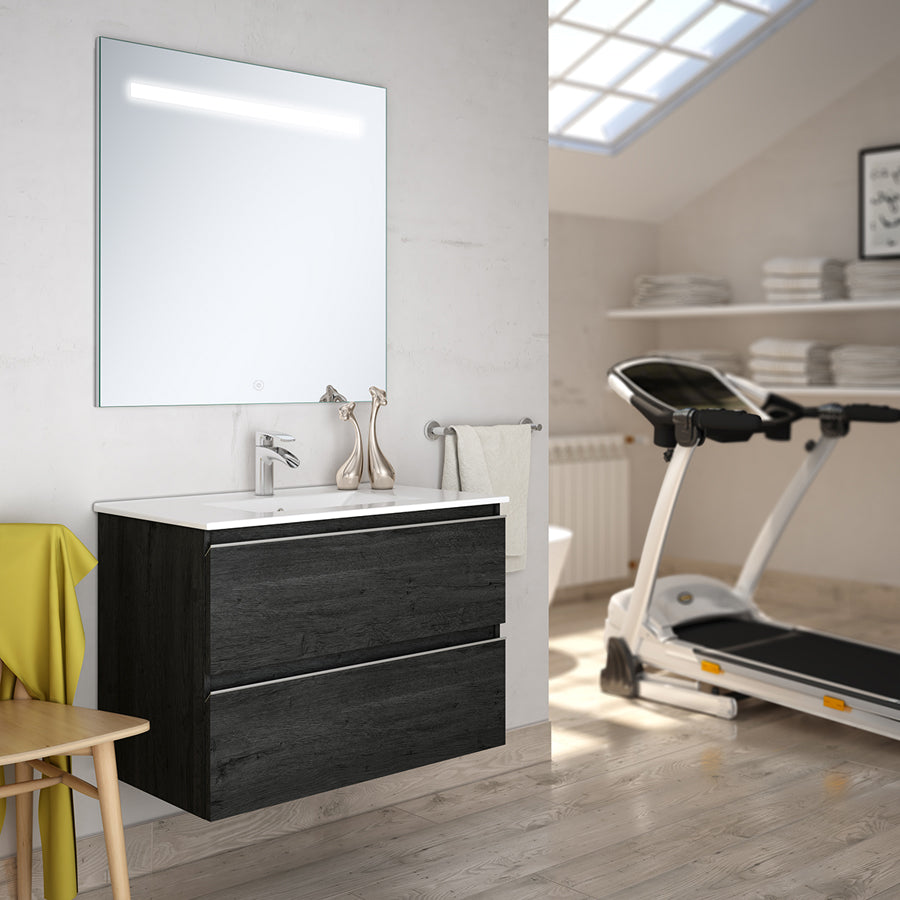 Meuble de salle de bain 60cm simple vasque - 2 tiroirs - BALEA et miroir Led STAM