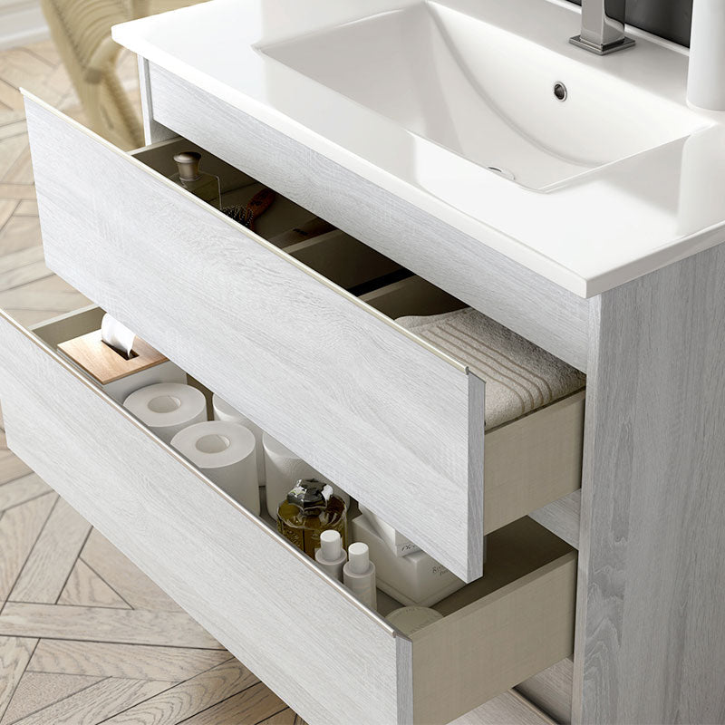 Interieur tiroir meuble de salle de bain balea chene blanchi