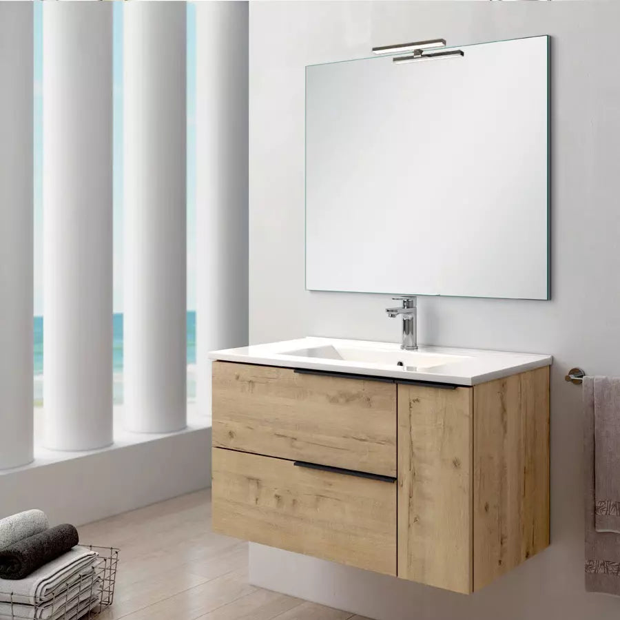 Meuble de salle de bain 80cm vasque centrée sans miroir - 2 tiroirs et un placard - KING