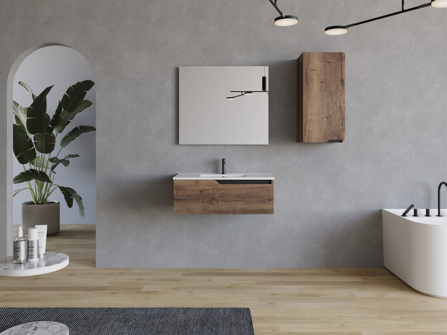 Meuble de salle de bain CADIX 80 cm tabaco vasque avec miroir