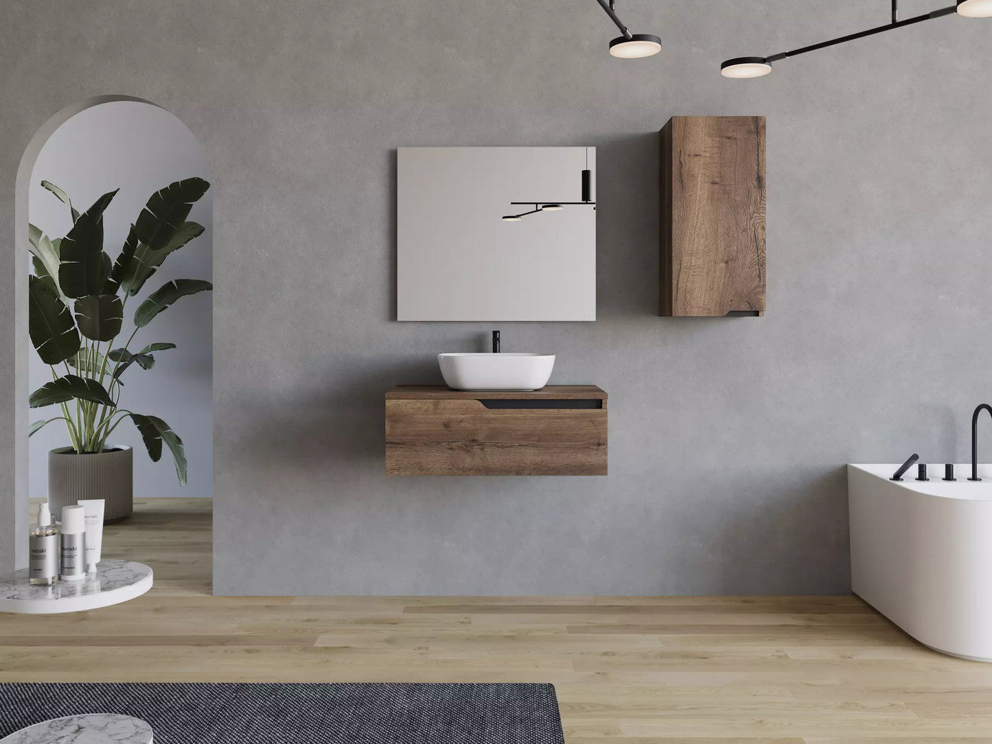 Meuble de salle de bain 80cm avec vasque à poser arrondie - 1 tiroir - CADIX