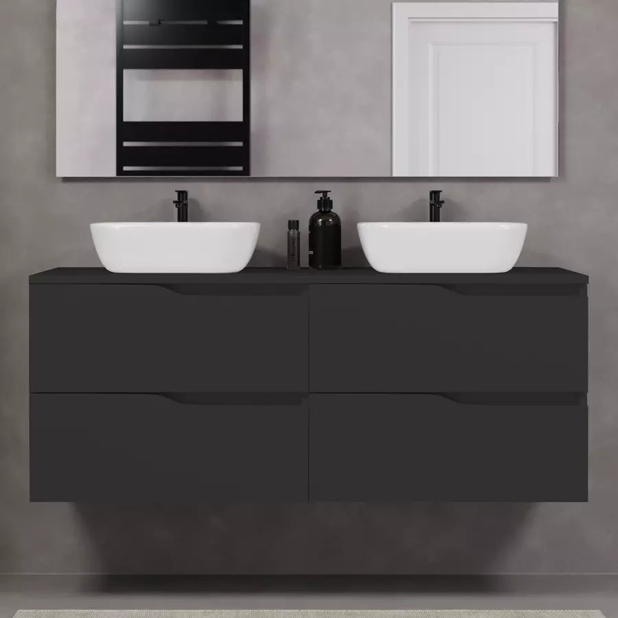 Meuble de salle de bain 120cm avec plateau et 2 vasques à poser Zeus - sans miroir - 4 tiroirs - LUNA