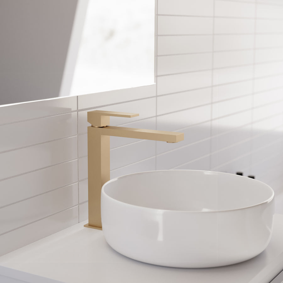 Meuble de salle de bain mitigeur haut PLAN or mat scene