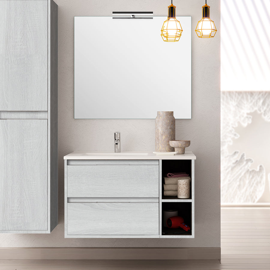 Meuble de salle de bain 80cm vasque déportée - 2 tiroirs et 2 niches - OLYMPE