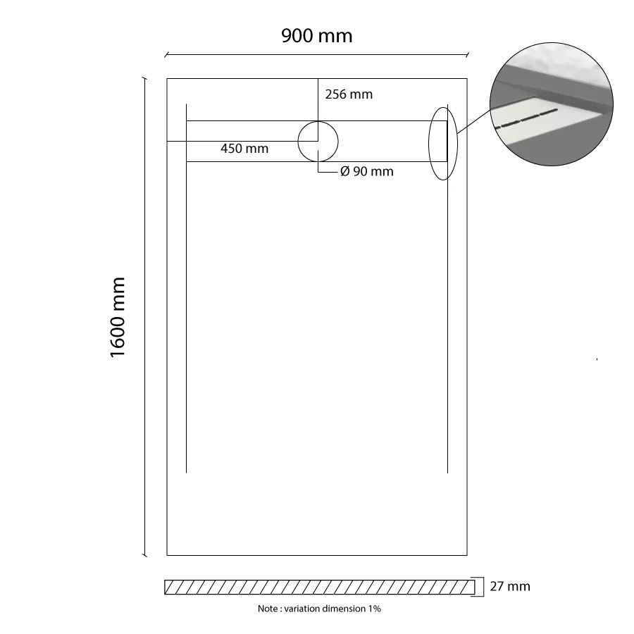 Receveur de douche en résine extra plat à poser 90x160cm - ARHUS