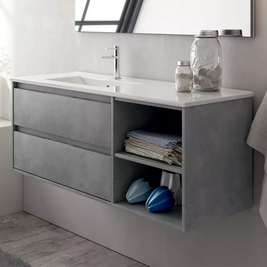Meuble de salle de bain 120cm vasque déportée - 2 tiroirs et 2 niches - OLYMPE