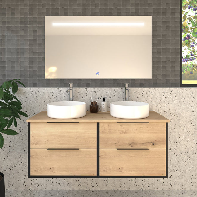 Meuble de salle de bain 120cm avec vasques rondes - 4 tiroirs - ALBA et miroir Led STAM