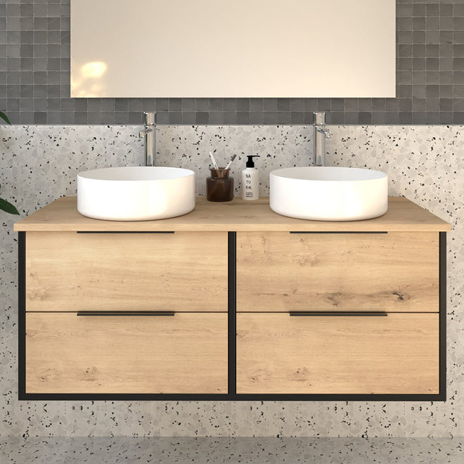 Meuble de salle de bain 120cm avec vasques à poser rondes - 4 tiroirs - sans miroir - ALBA