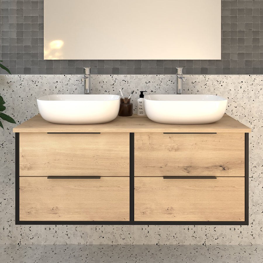 Meuble de salle de bain 120cm avec vasques à poser arrondies - 4 tiroirs - sans miroir - ALBA