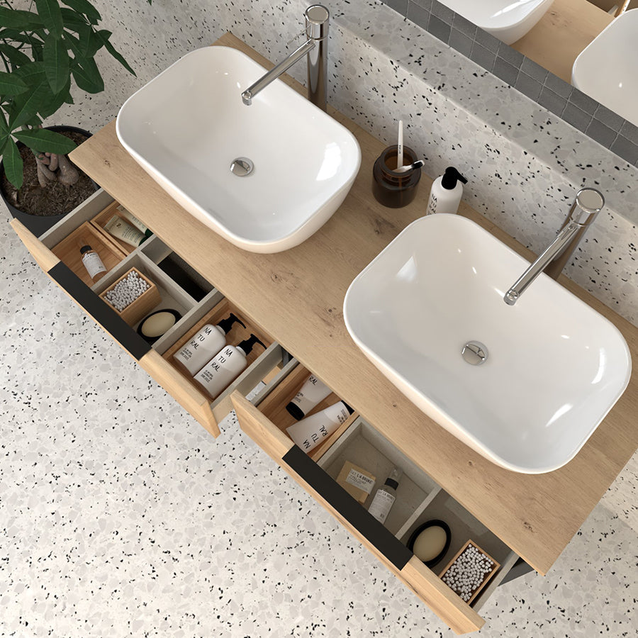 Meuble de salle de bain 120cm avec vasques à poser arrondies - 4 tiroirs - sans miroir - ALBA