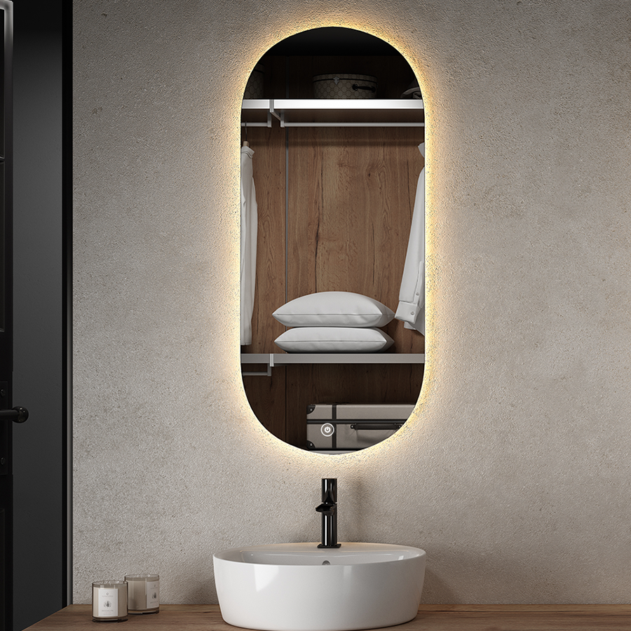 Miroir éclairage LED de salle de bain ARKADI avec interrupteur tactile 50x90cm ambiance