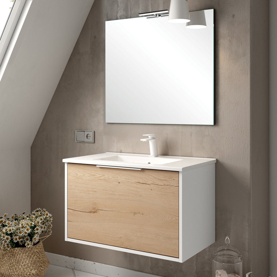 Meuble de salle de bain 80cm simple vasque - 1 façade et 2 tiroirs - ALBA