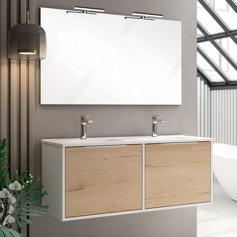Meuble de salle de bain 120cm double vasque - 2 façades et 4 tiroirs - ALBA